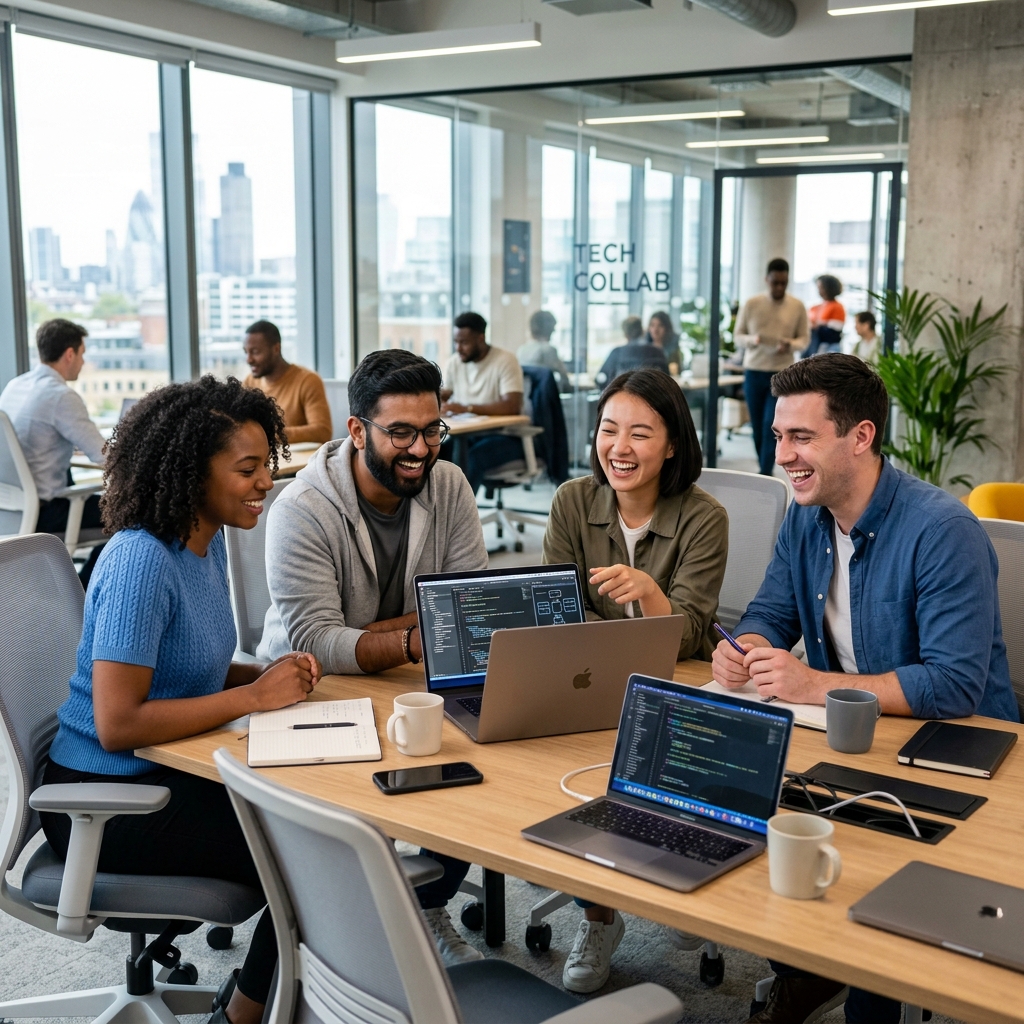 Equipo de tecnología colaborando